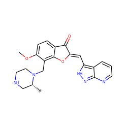 COc1ccc2c(c1CN1CCNC[C@H]1C)O/C(=C\c1[nH]nc3ncccc13)C2=O ZINC000653749311