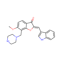 COc1ccc2c(c1CN1CCNCC1)O/C(=C\c1c[nH]c3ccccc13)C2=O ZINC000095561662