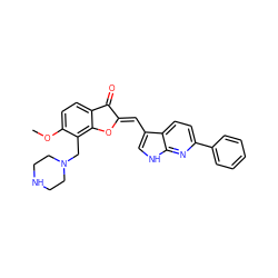 COc1ccc2c(c1CN1CCNCC1)O/C(=C\c1c[nH]c3nc(-c4ccccc4)ccc13)C2=O ZINC001772605699