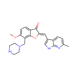 COc1ccc2c(c1CN1CCNCC1)O/C(=C\c1c[nH]c3nc(C)ccc13)C2=O ZINC001772635076