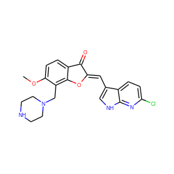 COc1ccc2c(c1CN1CCNCC1)O/C(=C\c1c[nH]c3nc(Cl)ccc13)C2=O ZINC001772656287