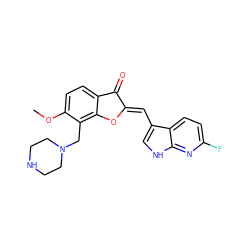 COc1ccc2c(c1CN1CCNCC1)O/C(=C\c1c[nH]c3nc(F)ccc13)C2=O ZINC001772588127