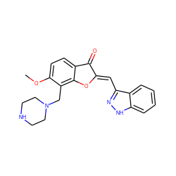 COc1ccc2c(c1CN1CCNCC1)O/C(=C\c1n[nH]c3ccccc13)C2=O ZINC000095562006