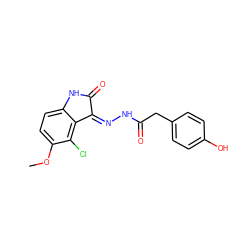 COc1ccc2c(c1Cl)/C(=N/NC(=O)Cc1ccc(O)cc1)C(=O)N2 ZINC000072142655