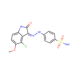 COc1ccc2c(c1Cl)/C(=N/Nc1ccc(S(N)(=O)=O)cc1)C(=O)N2 ZINC000013470477