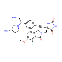 COc1ccc2c(c1F)C(=O)N(C[C@@]1(C#Cc3ccc([C@@H](CN)N4CC[C@H](N)C4)cc3)NC(=O)NC1=O)C2 ZINC000096173533