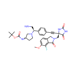 COc1ccc2c(c1F)C(=O)N(C[C@@]1(C#Cc3ccc([C@H](CN)N4CC[C@@H](NC(=O)OC(C)(C)C)C4)cc3)NC(=O)NC1=O)C2 ZINC000143218156