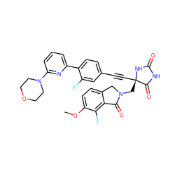 COc1ccc2c(c1F)C(=O)N(C[C@@]1(C#Cc3ccc(-c4cccc(N5CCOCC5)n4)c(F)c3)NC(=O)NC1=O)C2 ZINC000143451674