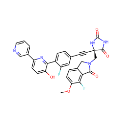 COc1ccc2c(c1F)C(=O)N(C[C@@]1(C#Cc3ccc(-c4nc(-c5cccnc5)ccc4O)c(F)c3)NC(=O)NC1=O)C2 ZINC000143478374