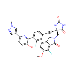 COc1ccc2c(c1F)C(=O)N(C[C@@]1(C#Cc3ccc(-c4nc(-c5cnn(C)c5)ccc4O)c(F)c3)NC(=O)NC1=O)C2 ZINC000143404137