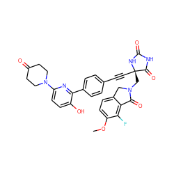 COc1ccc2c(c1F)C(=O)N(C[C@@]1(C#Cc3ccc(-c4nc(N5CCC(=O)CC5)ccc4O)cc3)NC(=O)NC1=O)C2 ZINC000143478611