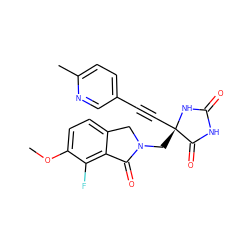 COc1ccc2c(c1F)C(=O)N(C[C@@]1(C#Cc3ccc(C)nc3)NC(=O)NC1=O)C2 ZINC000141350032