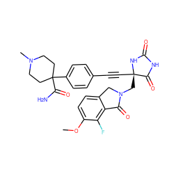 COc1ccc2c(c1F)C(=O)N(C[C@@]1(C#Cc3ccc(C4(C(N)=O)CCN(C)CC4)cc3)NC(=O)NC1=O)C2 ZINC000096173610