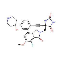 COc1ccc2c(c1F)C(=O)N(C[C@@]1(C#Cc3ccc(C4(O)CCNCC4)cc3)NC(=O)NC1=O)C2 ZINC000096173528