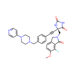 COc1ccc2c(c1F)C(=O)N(C[C@@]1(C#Cc3ccc(CN4CCN(c5ccncc5)CC4)cc3)NC(=O)NC1=O)C2 ZINC000143350654