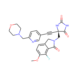 COc1ccc2c(c1F)C(=O)N(C[C@@]1(C#Cc3ccc(CN4CCOCC4)nc3)NC(=O)NC1=O)C2 ZINC000143275318