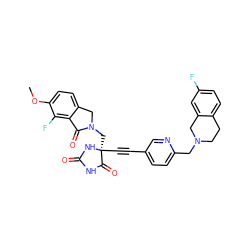 COc1ccc2c(c1F)C(=O)N(C[C@@]1(C#Cc3ccc(CN4CCc5ccc(F)cc5C4)nc3)NC(=O)NC1=O)C2 ZINC000143275993