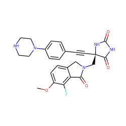 COc1ccc2c(c1F)C(=O)N(C[C@@]1(C#Cc3ccc(N4CCNCC4)cc3)NC(=O)NC1=O)C2 ZINC000143245454