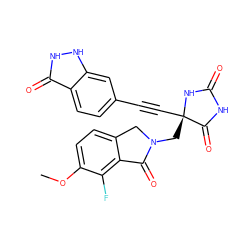 COc1ccc2c(c1F)C(=O)N(C[C@@]1(C#Cc3ccc4c(=O)[nH][nH]c4c3)NC(=O)NC1=O)C2 ZINC000143532047