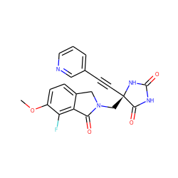 COc1ccc2c(c1F)C(=O)N(C[C@@]1(C#Cc3cccnc3)NC(=O)NC1=O)C2 ZINC000149687482