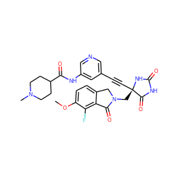 COc1ccc2c(c1F)C(=O)N(C[C@@]1(C#Cc3cncc(NC(=O)C4CCN(C)CC4)c3)NC(=O)NC1=O)C2 ZINC000096173633