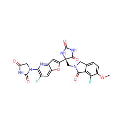 COc1ccc2c(c1F)C(=O)N(C[C@@]1(c3cc4nc(N5CC(=O)NC5=O)c(F)cc4o3)NC(=O)NC1=O)C2 ZINC000142270520