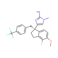 COc1ccc2c(c1F)CC[C@@]2(Cc1ccc(C(F)(F)F)cc1)c1cn(C)c(N)n1 ZINC000115348471