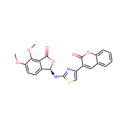 COc1ccc2c(c1OC)C(=O)O[C@H]2Nc1nc(-c2cc3ccccc3oc2=O)cs1 ZINC000002230869