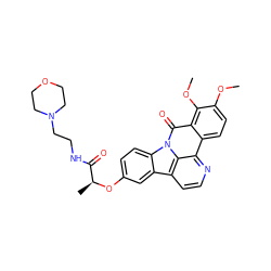 COc1ccc2c(c1OC)c(=O)n1c3ccc(O[C@@H](C)C(=O)NCCN4CCOCC4)cc3c3ccnc2c31 ZINC000038140761