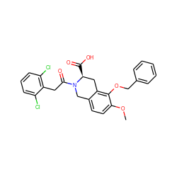 COc1ccc2c(c1OCc1ccccc1)C[C@H](C(=O)O)N(C(=O)Cc1c(Cl)cccc1Cl)C2 ZINC000027703627