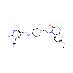 COc1ccc2c(ccc(=O)n2CCN2CCC(NCc3cnc(C)c(C#N)c3)CC2)n1 ZINC000169354081