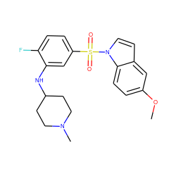 COc1ccc2c(ccn2S(=O)(=O)c2ccc(F)c(NC3CCN(C)CC3)c2)c1 ZINC000095579116