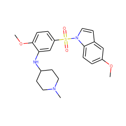 COc1ccc2c(ccn2S(=O)(=O)c2ccc(OC)c(NC3CCN(C)CC3)c2)c1 ZINC000035262114