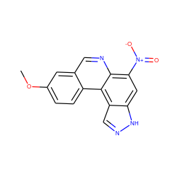 COc1ccc2c(cnc3c([N+](=O)[O-])cc4[nH]ncc4c32)c1 ZINC000299829720