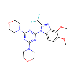 COc1ccc2c(nc(C(F)F)n2-c2nc(N3CCOCC3)nc(N3CCOCC3)n2)c1OC ZINC000073141689