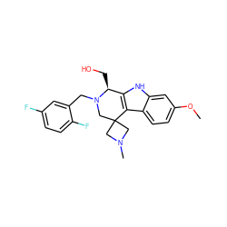 COc1ccc2c3c([nH]c2c1)[C@H](CO)N(Cc1cc(F)ccc1F)CC31CN(C)C1 ZINC000095796716