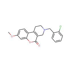 COc1ccc2c3c(c(=O)oc2c1)CN(Cc1ccccc1Cl)CC3 ZINC000013764635