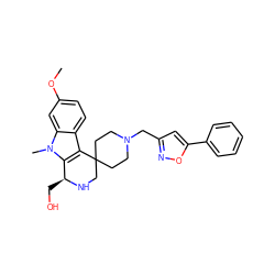 COc1ccc2c3c(n(C)c2c1)[C@H](CO)NCC31CCN(Cc2cc(-c3ccccc3)on2)CC1 ZINC000095601239