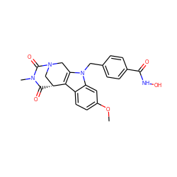 COc1ccc2c3c(n(Cc4ccc(C(=O)NO)cc4)c2c1)CN1C[C@H]3C(=O)N(C)C1=O ZINC001772629074