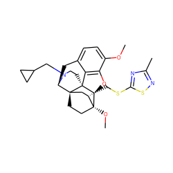 COc1ccc2c3c1O[C@@H]1[C@]34CCN(CC3CC3)[C@H](C2)[C@]42CC[C@@]1(OC)[C@@H](CSc1nc(C)ns1)C2 ZINC000148717152