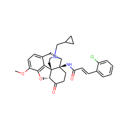 COc1ccc2c3c1O[C@H]1C(=O)CC[C@@]4(NC(=O)/C=C/c5ccccc5Cl)[C@@H](C2)N(CC2CC2)CC[C@]314 ZINC000036221947