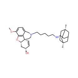 COc1ccc2c3c1O[C@H]1C[C@@H](O)C=C[C@@]31CCN(CCCCCNC13CC4C[C@](C)(C1)C[C@@](C)(C4)C3)C2 ZINC000095578138