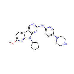 COc1ccc2c3cnc(Nc4ccc(N5CCNCC5)cn4)nc3n(C3CCCC3)c2n1 ZINC000117683233