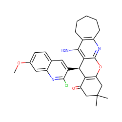 COc1ccc2cc([C@@H]3C4=C(CC(C)(C)CC4=O)Oc4nc5c(c(N)c43)CCCCC5)c(Cl)nc2c1 ZINC000653882159