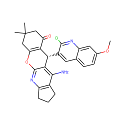 COc1ccc2cc([C@H]3C4=C(CC(C)(C)CC4=O)Oc4nc5c(c(N)c43)CCC5)c(Cl)nc2c1 ZINC000653887991