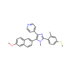 COc1ccc2cc(-c3c(-c4ccncc4)nc(-c4ccc(SC)cc4C)n3C)ccc2c1 ZINC000028823770