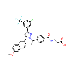 COc1ccc2cc(-c3cc(-c4cc(Cl)cc(C(F)(F)F)c4)nn3[C@@H](C)c3ccc(C(=O)NCCC(=O)O)cc3)ccc2c1 ZINC000095087838
