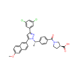 COc1ccc2cc(-c3cc(-c4cc(Cl)cc(Cl)c4)nn3[C@@H](C)c3ccc(C(=O)N4CC[C@H](C(=O)O)C4)cc3)ccc2c1 ZINC000653853963