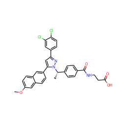 COc1ccc2cc(-c3cc(-c4ccc(Cl)c(Cl)c4)nn3[C@@H](C)c3ccc(C(=O)NCCC(=O)O)cc3)ccc2c1 ZINC000095087835