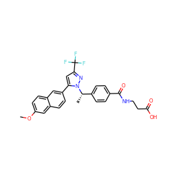 COc1ccc2cc(-c3cc(C(F)(F)F)nn3[C@@H](C)c3ccc(C(=O)NCCC(=O)O)cc3)ccc2c1 ZINC000095087834